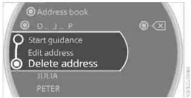 Address book Start guidance Edit address Delete address JULIA PETER