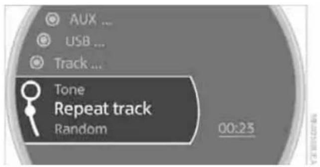 AUX ... USB ... Track ... Tone Repeat track Random 00:23