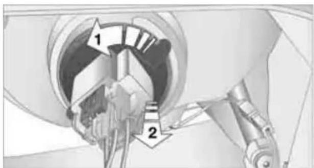 Technical diagram showing a mechanical assembly with labeled parts 1 and 2, likely illustrating a gear or cam mechanism.