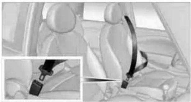 Interior view of a car showing seatbelt buckle and seatbelt buckle (no text or symbols visible)