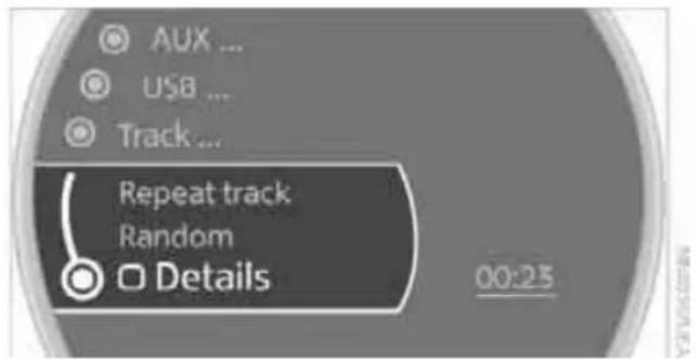 AUX ... USB ... Track ... Repeat track Random Details 00:25