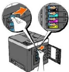 DELL 2130cn - Udtagning af den brugte tonerpatron - 2