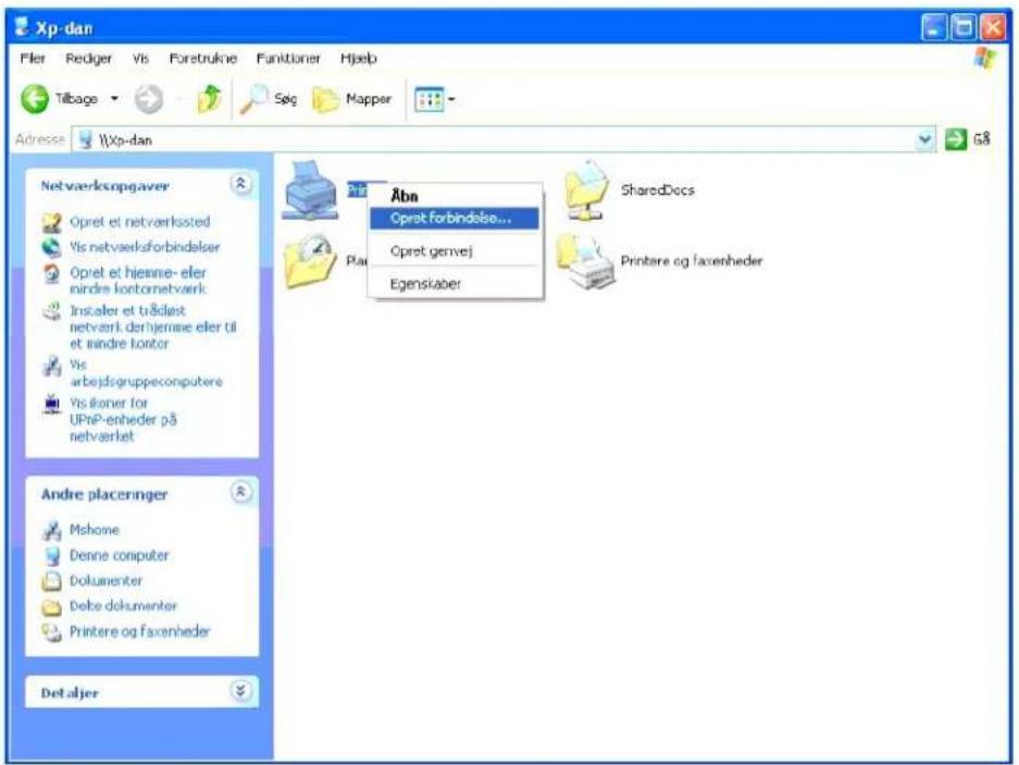 Xp-dan Fler Rediger Vis Forestrukne Funktioner Hjæb Tilbage Søg Mapper Adresse \\Xp-dan Netværksopgaver Opret et netværksted Vis netværksforbindelser Opret et hjemme- eller minder kontornetværk Instaler et trådlst netværk derhjemme eller til et mindre kontor Vis arbejdsgruppecomputere Vis itoner for UPnP-enheder på netværket Abn Opret Forbindelse... Opret gervej Egenskaber ShareDocs Printere og faxenheder Andre placeringer Mshome Denne computer Dokumenter Debe dokumenter Printere og Faxenheder Det aljer