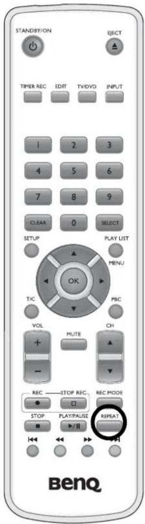 STANDBY/ON EJECT TIMER REC EDIT TV/DVD INPUT 1 2 3 4 5 6 7 8 9. CLEAR 0 SELECT SETUP PLAY LIST T/C MENU VOL MUTE CH REC STOP REC REC MODE STOP PLAY/PAUSE REPEAT BenQ