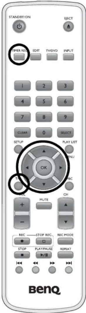 STANDBY/ON EJECT TIMER REC EDIT TV/DVD INPUT 1 2 3 4 5 6 7 8 9 CLEAR 0 SELECT SETUP PLAY LIST OK TAX PBC VOL MUTE CH + - REC STOP REC REC MODE STOP PLAY/PAUSE REPEAT I/II