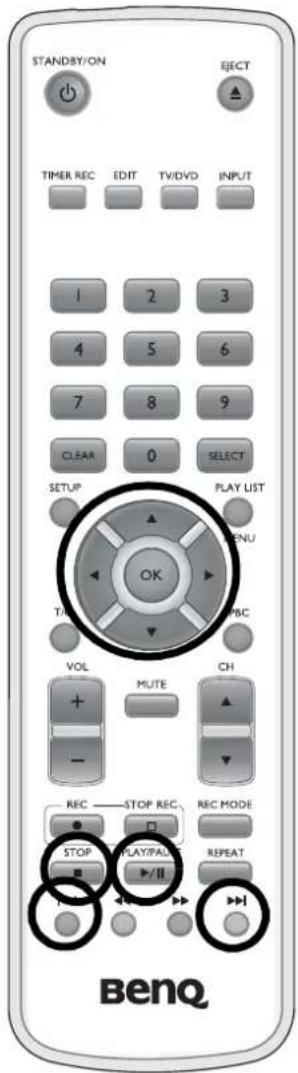 STANDBY/ON EJECT TIMER REC EDIT TV/DVD INPUT 1 2 3 4 5 6 7 8 9 CLEAR 0 SELECT SETUP PLAY LIST OK MENU TUR ABC VOL MUTE CH REC STOP REC REC MODE STOP PLAY/PAL REPEAT BENQ