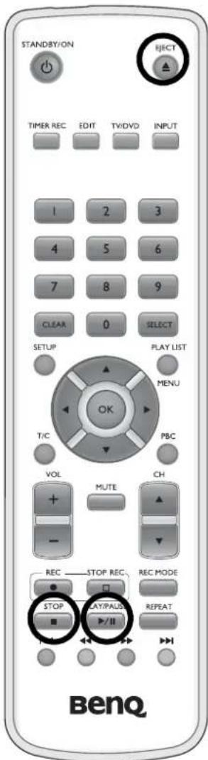 STANDBY/ON TIMER REC EDIT TV/DVD INPUT 1 2 3 4 5 6 7 8 9 CLEAR 0 SELECT SETUP PLAY LIST MENU OK T/C PBC VOL MUTE CH - REC STOP REC REC MODE STOP PLAY/PAUSE REPEAT Benzq