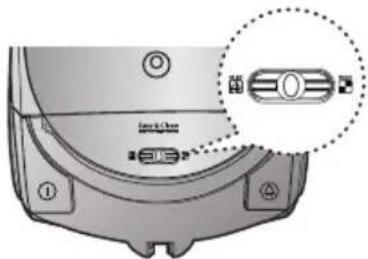 Technical diagram of a robotic vacuum cleaner with labeled ports and a highlighted internal component.