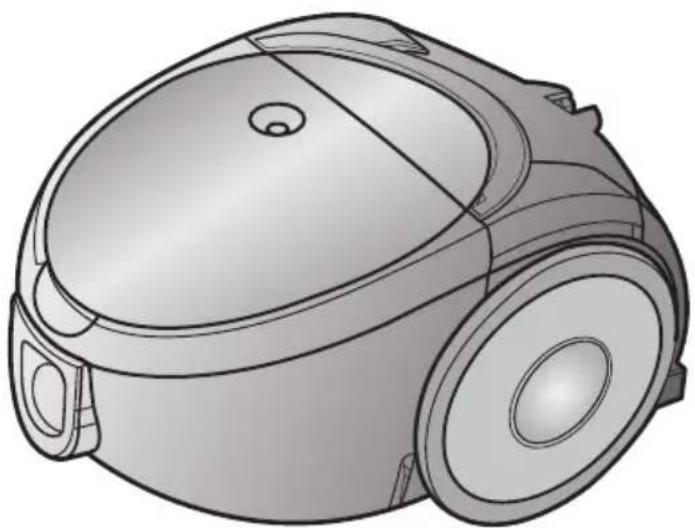 Line drawing of a vacuum cleaner with a dome-shaped head and front-mounted wheels (no text or symbols)