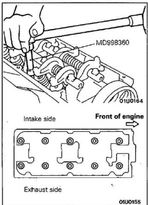 MD998360 01U0164 Intake side Front of engine Exhaust side 01U0155