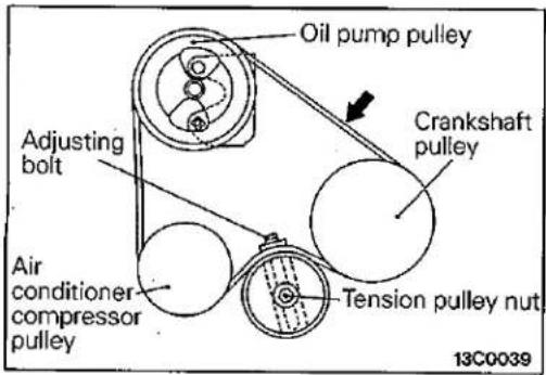 Oil pump pulley Crankshaft pulley Adjusting bolt Air conditioner-compressor pulley Tension pulley nut 13C0039
