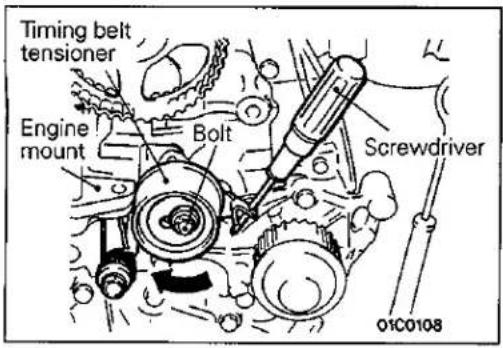 Timing belt tensioner Engine mount Bolt Screwdriver 01C0108