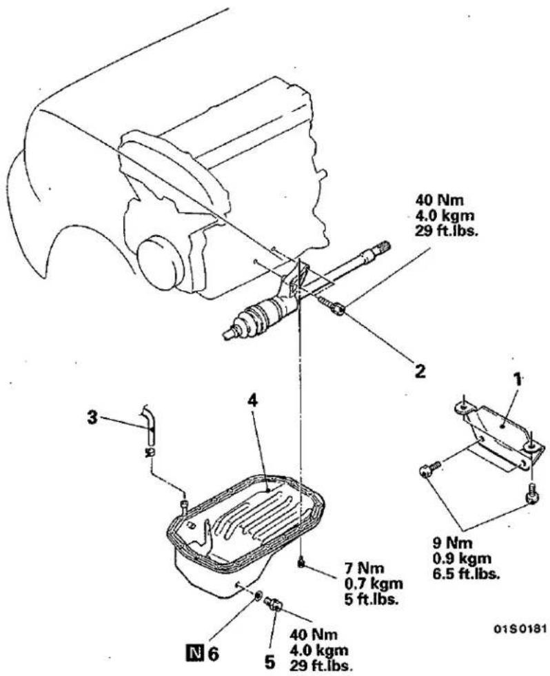 40 Nm 4.0 kgm 29 ft.lbs. 2 1 9 Nm 0.9 kgm 6.5 ft.lbs. 7 Nm 0.7 kgm 5 ft.lbs. 40 Nm 4.0 kgm 29 ft.lbs. 5 3 N 6 01S0181