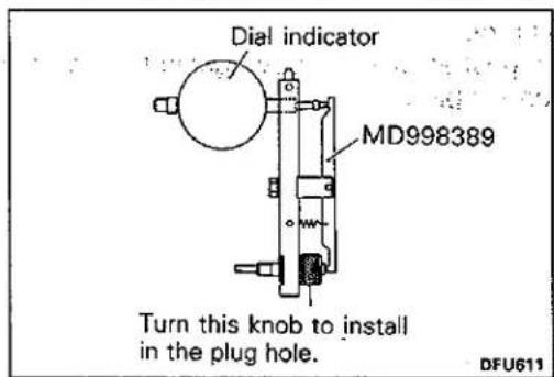 Dial indicator MD998389 Turn this knob to install in the plug hole. DFU611