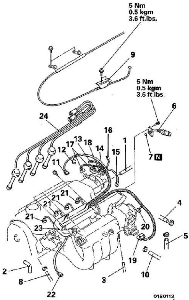 5 Nm 0.5 kgm 3.6 ft.lbs. 9 5 Nm 0.5 kgm 3.6 ft.lbs. 6 7 N 24 12 17 13 18 14 16 1 15 21 21 21 23 20 4 2 8 22 3 19 10 5 01S0112