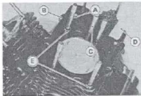 Technical diagram of a mechanical or electrical component with labeled parts A, B, C, D, and E.