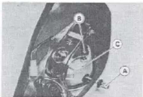 Labeled diagram of a spacecraft or spacecraft interior with marked points A, B, and C