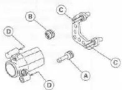 Technical diagram of a mechanical assembly with labeled parts A, B, C, D