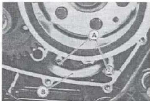 Technical diagram of a mechanical assembly with labeled components A, B, and C