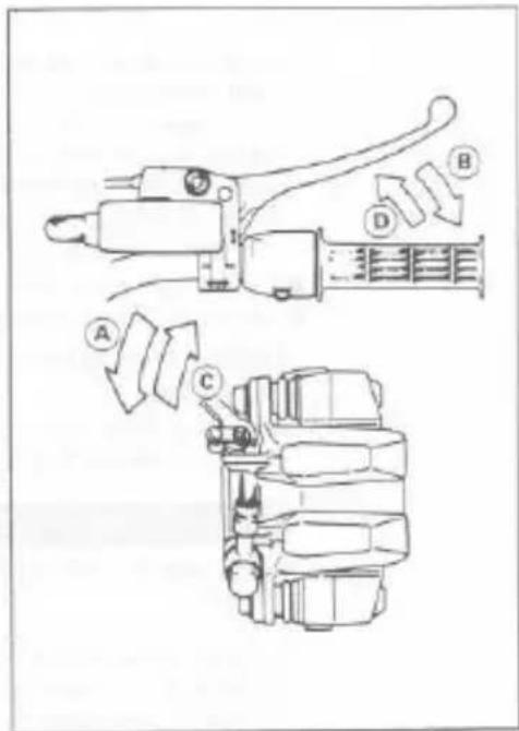 Technical diagram of a mechanical device with labeled parts A, B, C, D and directional arrows indicating motion or movement.