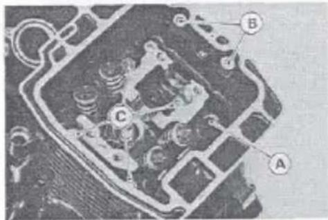 Technical diagram of an electronic component with labeled parts A, B, and C