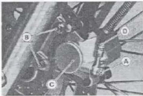 Technical diagram of a mechanical assembly with labeled parts A, B, C, and D