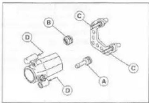 Technical diagram of mechanical components with labeled parts A, B, C, D