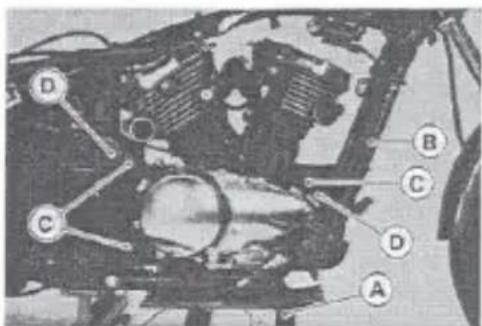 Labeled mechanical diagram showing components A, B, C, and D for assembly or maintenance