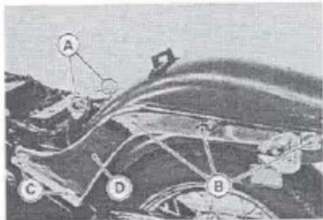 Technical diagram of a vehicle suspension system with labeled components A, B, C, and D