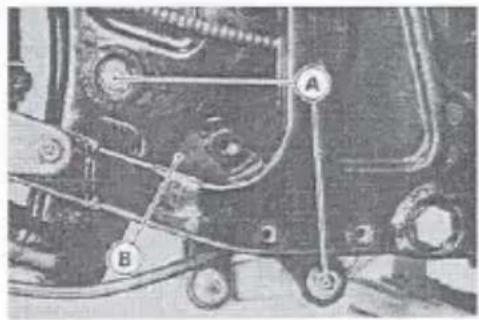 Technical diagram of a mechanical assembly with labeled parts A, B, and C