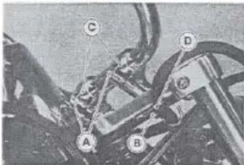 Technical diagram of a mechanical assembly with labeled components A, B, C, and D