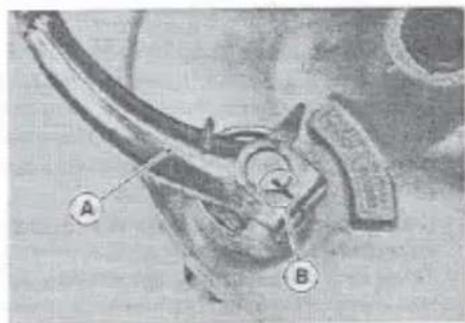 Technical diagram of a mechanical component with labeled parts A and B, likely for assembly or identification.