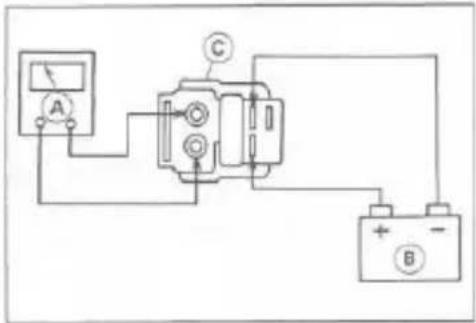 Electrical circuit diagram showing connections between a meter, battery, and ammeter with labeled terminals A and B