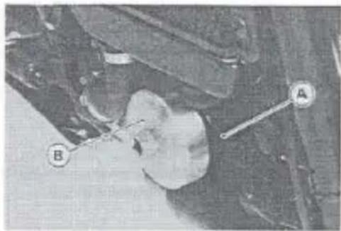 Technical diagram with labeled components A and B, showing mechanical assembly or assembly details