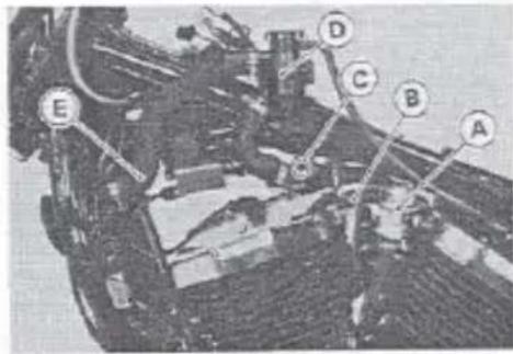 Technical diagram of a mechanical assembly with labeled parts A, B, C, D, and E