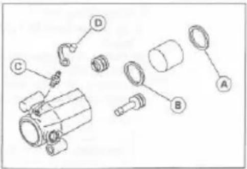 Technical diagram of mechanical components with labeled parts A, B, C, D