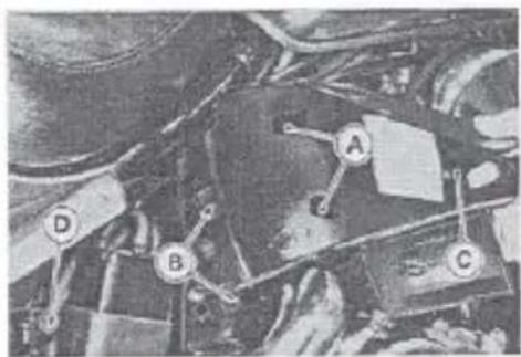 Technical diagram with labeled points A, B, C, D and directional arrows indicating components or connections