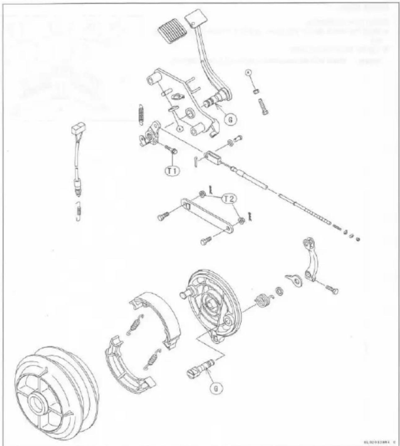 Technical diagram of automotive suspension system components with labeled parts and assembly lines
