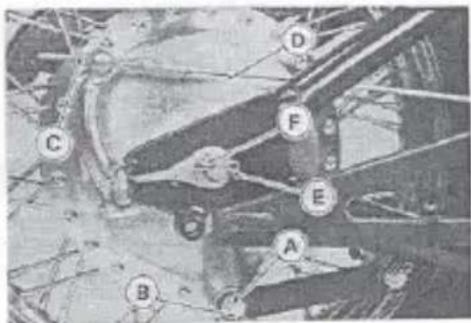 Labeled mechanical or electrical component diagram with numbered parts A through F