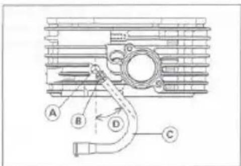 Technical diagram of a mechanical cylinder with labeled components A, B, C, and D