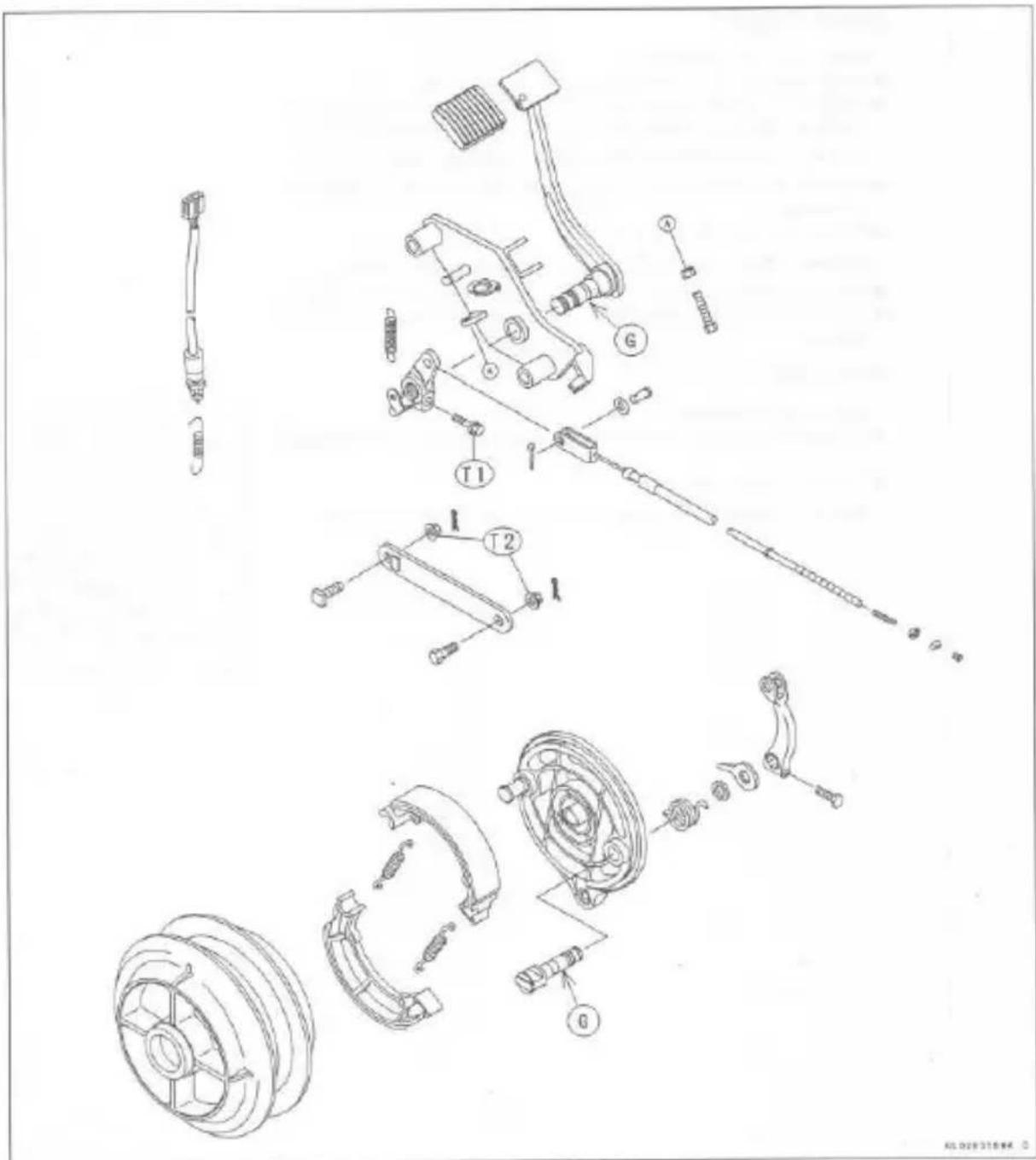Technical diagram of automotive suspension components with labeled parts and assembly lines