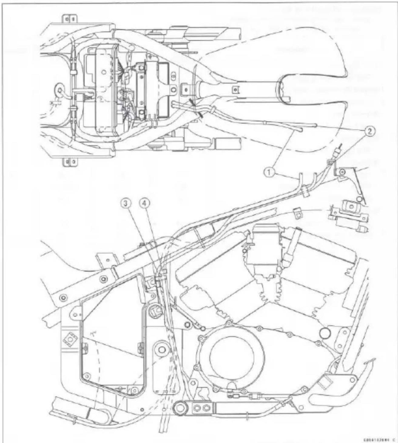 Technical schematic diagram of a vehicle's internal components with numbered parts for identification.