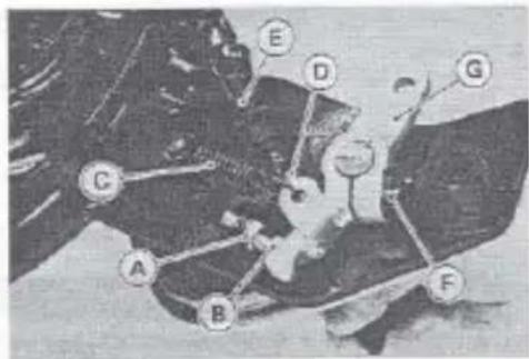 Diagram of a mechanical or electrical component with labeled parts A through G, likely for engineering or manufacturing purposes.