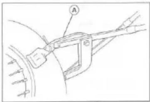 Technical diagram showing a mechanical clamp or lever mechanism with labeled component A