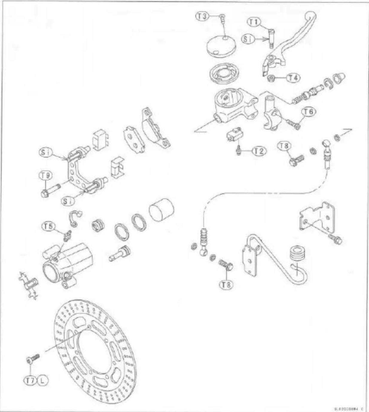 Exploded view diagram of a mechanical assembly with labeled parts including gears, springs, and housing components