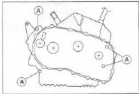 Technical diagram of a mechanical component with labeled parts A and a plus symbol indicating positive charge or force.