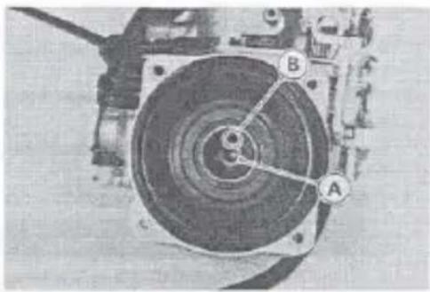 Technical diagram of a mechanical component with labeled parts A and B