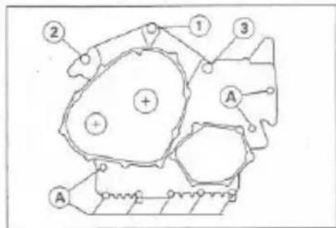 Technical diagram of a mechanical or electrical component with labeled parts A, 1, 2, and 3, showing internal components and connections.