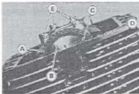Labeled diagram of a mechanical or structural component with points A, B, C, D, and E marked.