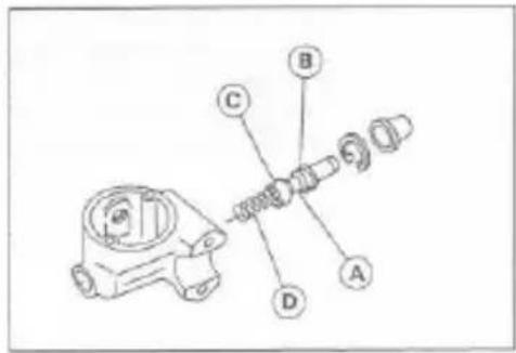 Technical diagram of a mechanical assembly with labeled parts A, B, C, D